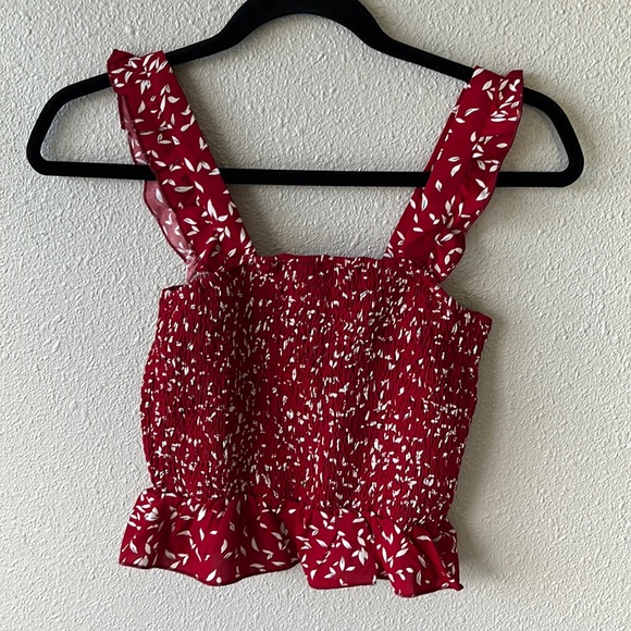 Zaful Tops - Zaful red cinched ruffle floral tank top Small